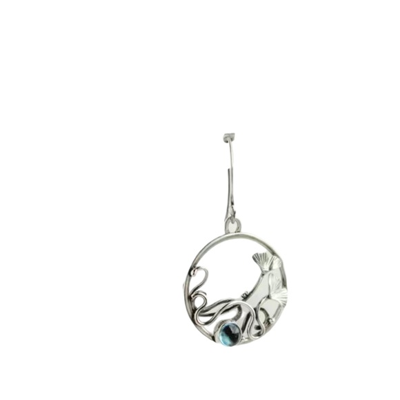 Silver and Blue Stone Maple Leaf Hoop Drop Earrings - Picture 2 of 5